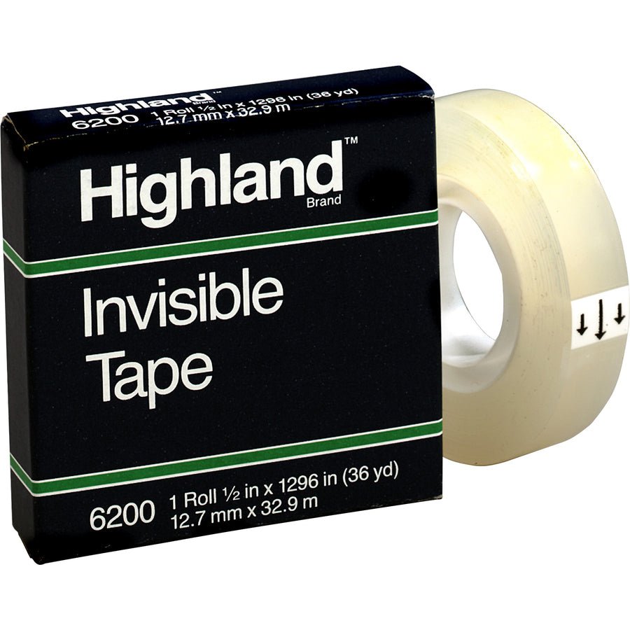 Image of 3M Invisible Tape, 1" Core, 1/2"x1296", 12 Rolls/BX, Clear