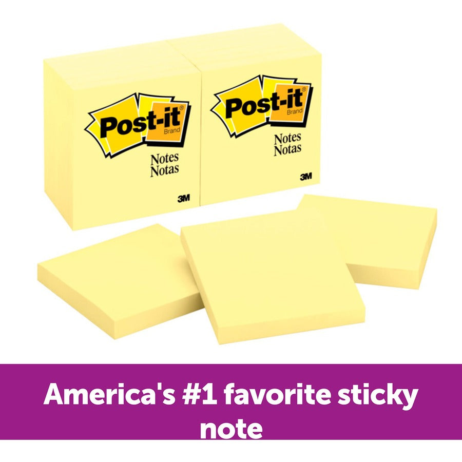 Image of 3M Post-it Notes,Original Pads,3"x3",100/SH/PD,24/BD,Canary