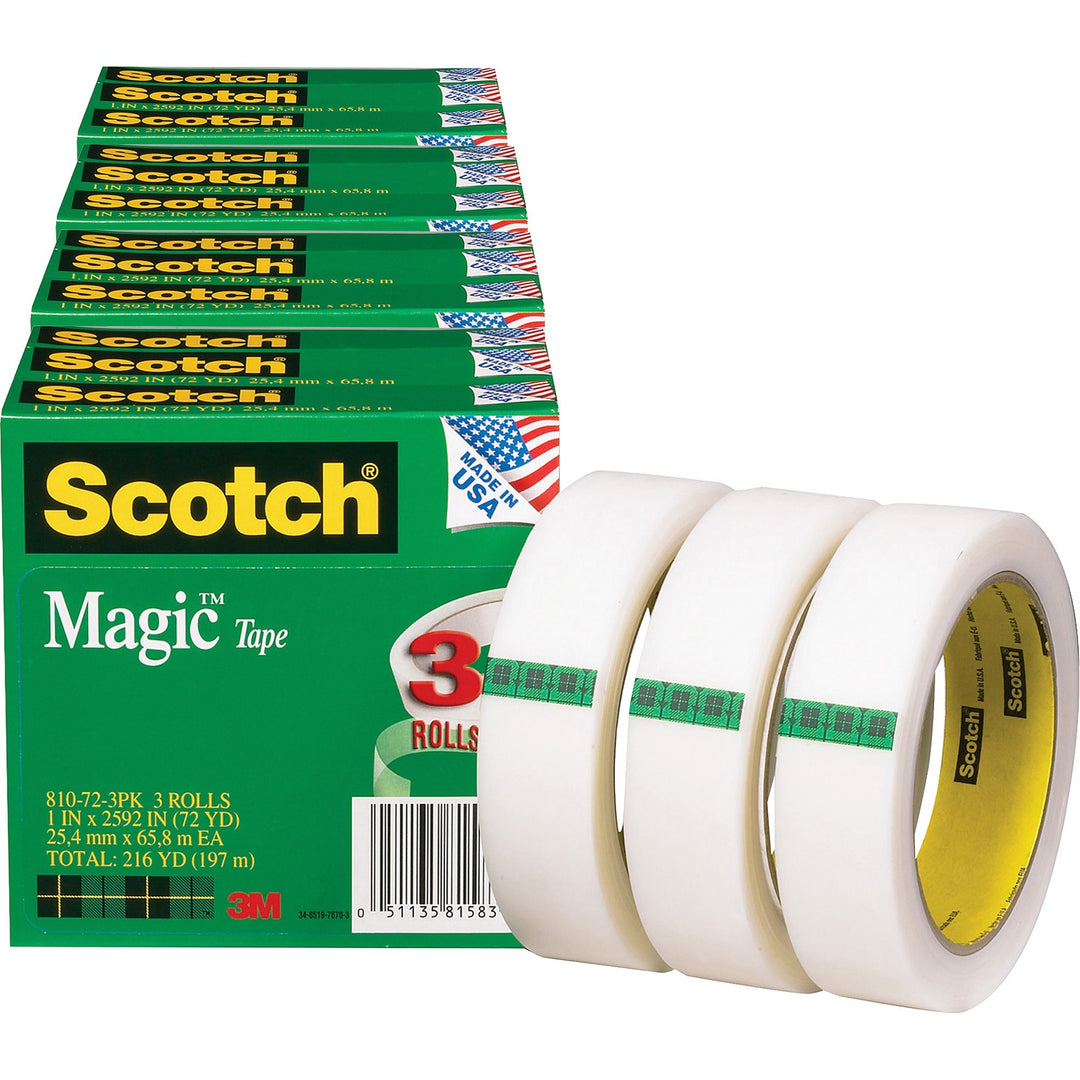 Image of 3M Magic Tape, 3" Core, 1"x2592",12/BD, Transparent