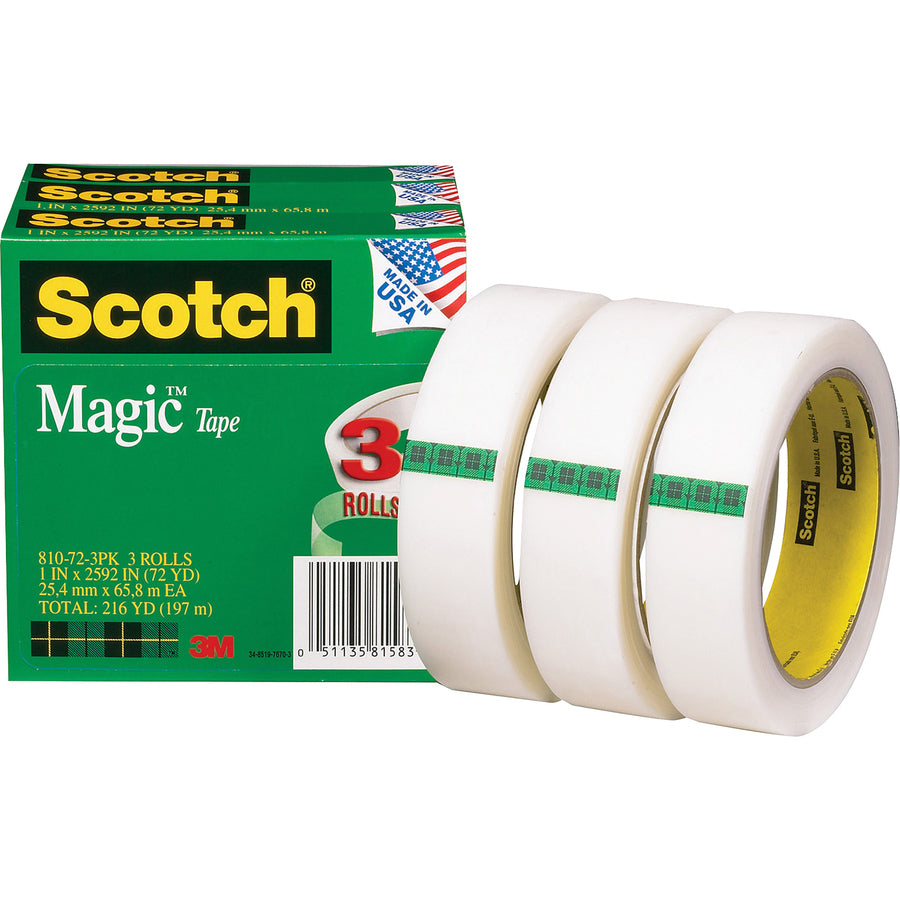 Image of 3M Magic Tape, 3" Core, 1"x2592",12/BD, Transparent