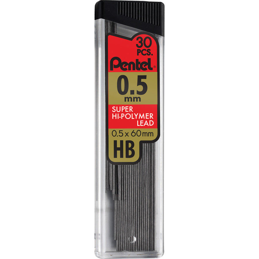 Image of Pentel® Hi-Polymer Lead, 0.5 mm, Fine, HB, 30/Tube, 12/BX, Black