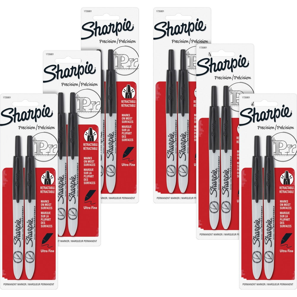 Image of Newell Brands Sharpie Markers, Retractable, Ultra Fine,2/PK,6PK/BX,BK