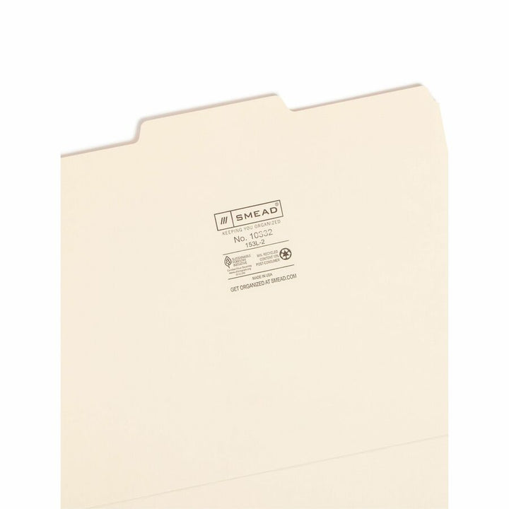 Image of Smead File Folders,1/3 Center Tab Cut,1 Ply,Ltr,100/BX,5BX/CT,MLA