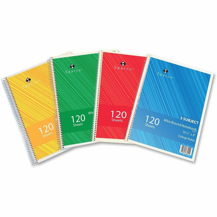 Image of Sparco Notebook,3 Subject,10-1/2"x8",College Ruled,120 Sht,6/BD,AST