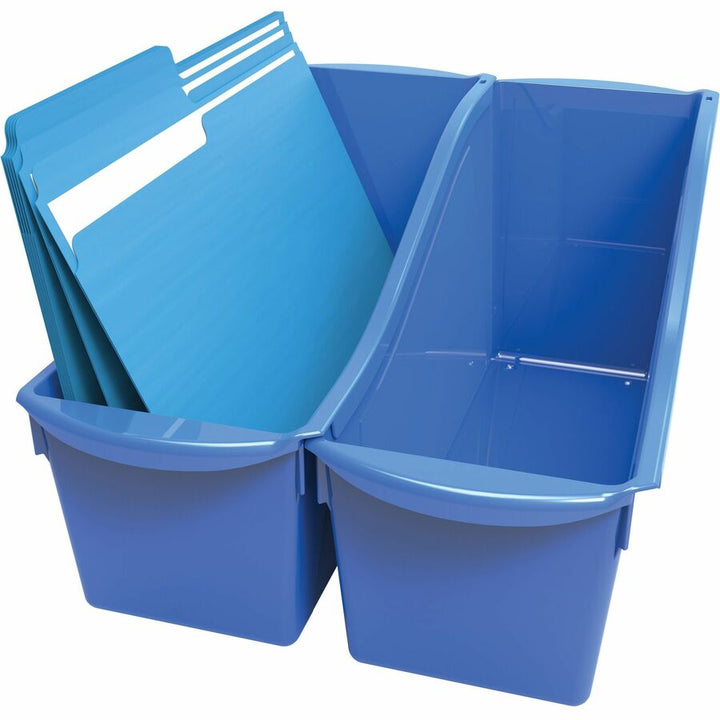Image of Storex Interlocking Book Bins, 5-3/10"Wx14-3/10"Lx7"H, 6/CT, Blue