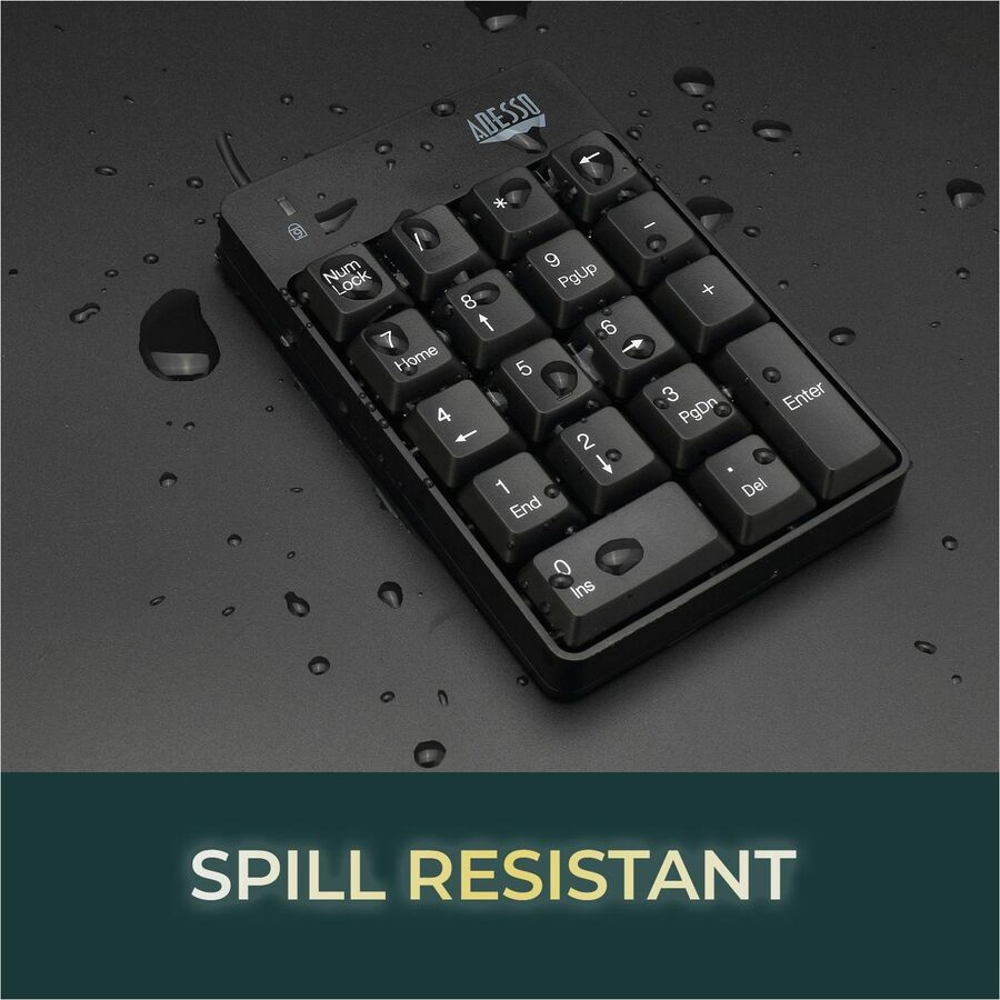 Image of Adesso Spill-Resistant 18-Key Numeric Keypad, Black