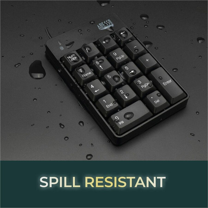 Image of Adesso Spill-Resistant 18-Key Numeric Keypad, Black