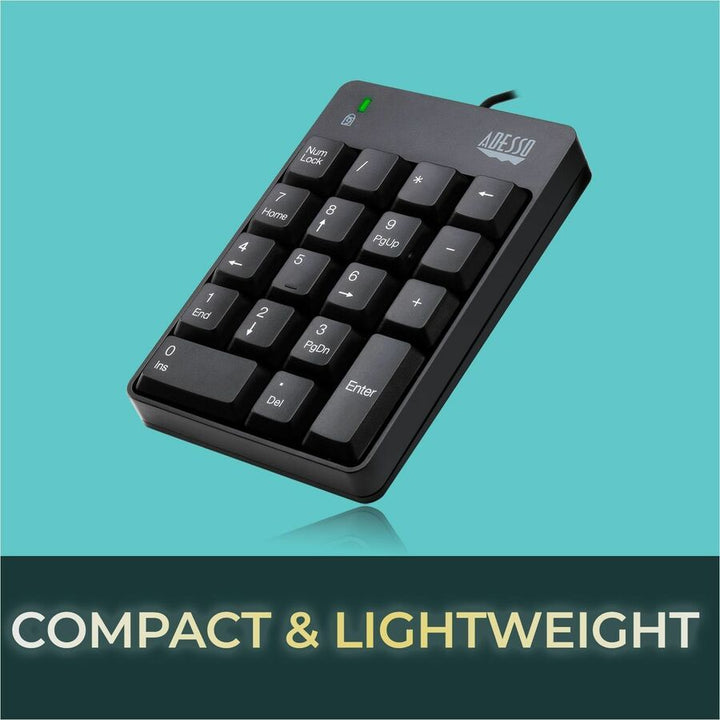 Image of Adesso Spill-Resistant 18-Key Numeric Keypad, Black