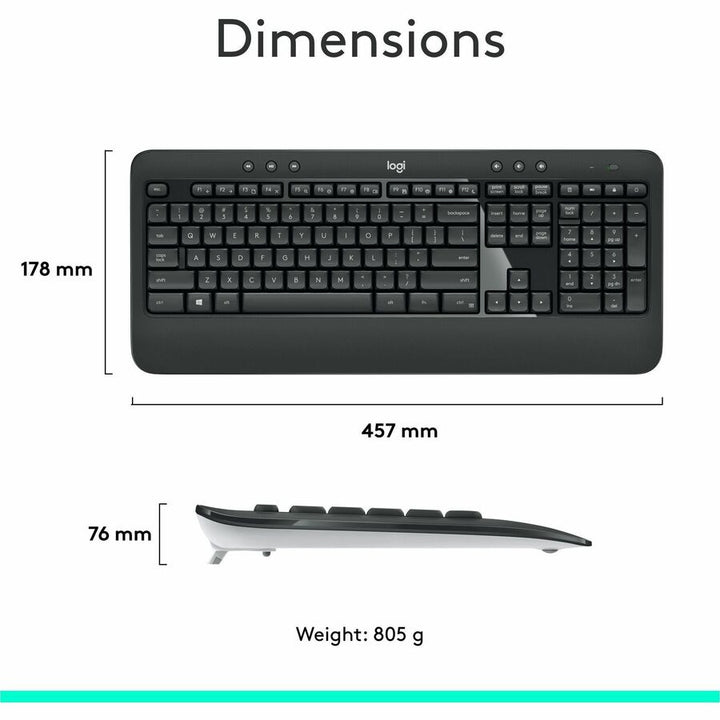 Image of Logitech® Mk540 Wireless Combo, 2.4 Ghz Frequency/30 Ft Wireless Range, Black