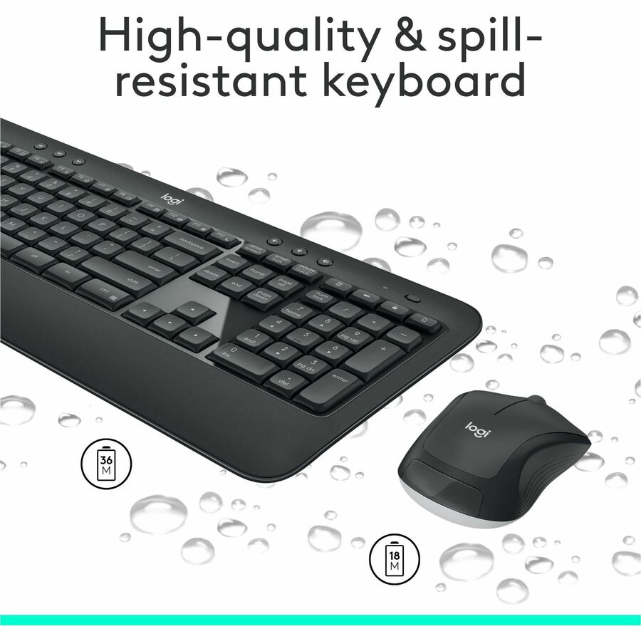 Image of Logitech® Mk540 Wireless Combo, 2.4 Ghz Frequency/30 Ft Wireless Range, Black