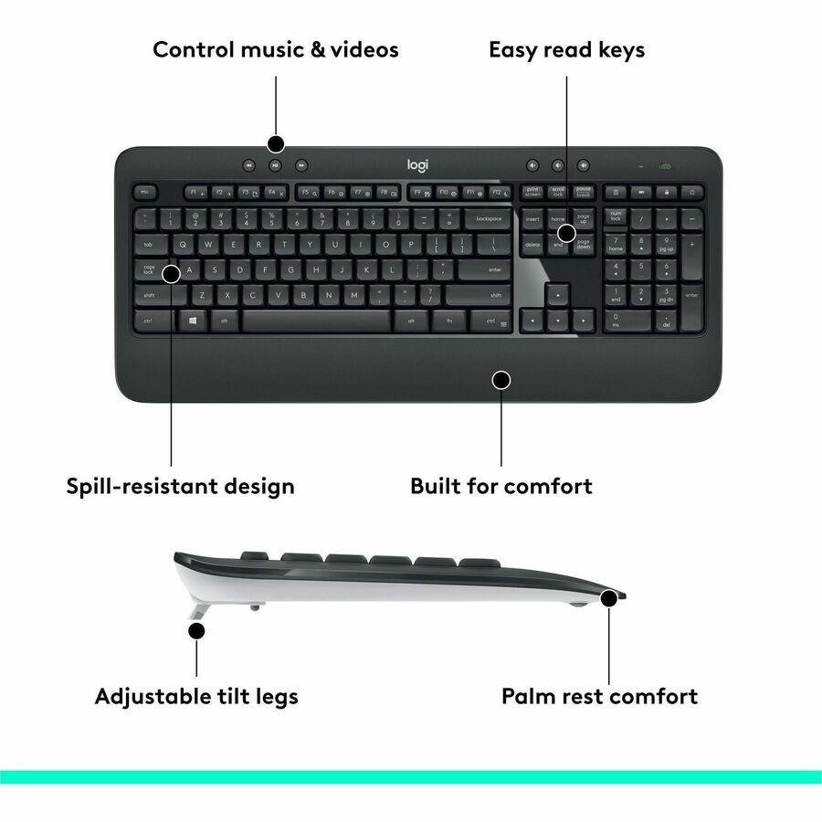 Image of Logitech® Mk540 Wireless Combo, 2.4 Ghz Frequency/30 Ft Wireless Range, Black
