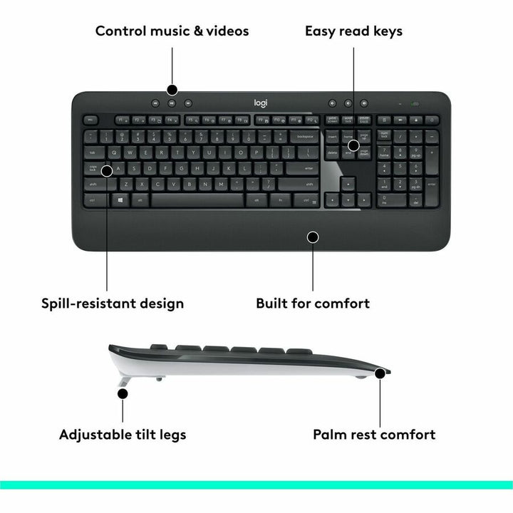 Image of Logitech® Mk540 Wireless Combo, 2.4 Ghz Frequency/30 Ft Wireless Range, Black