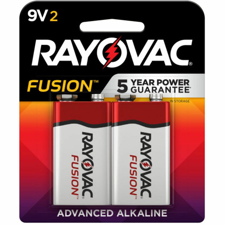 Image of Rayovac® Alkaline Batteries, Fusion 9-Volt, 2/PK, Red/Silver