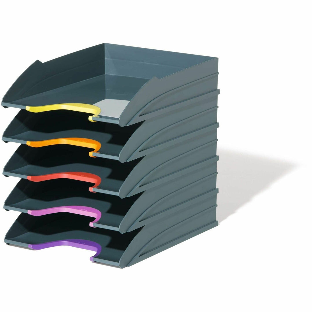Image of DURABLE 770557 VARICOLOR Desk Tray, Desktop, Stackable, Front Cut-out, Gray, Plastic, 1 Pack