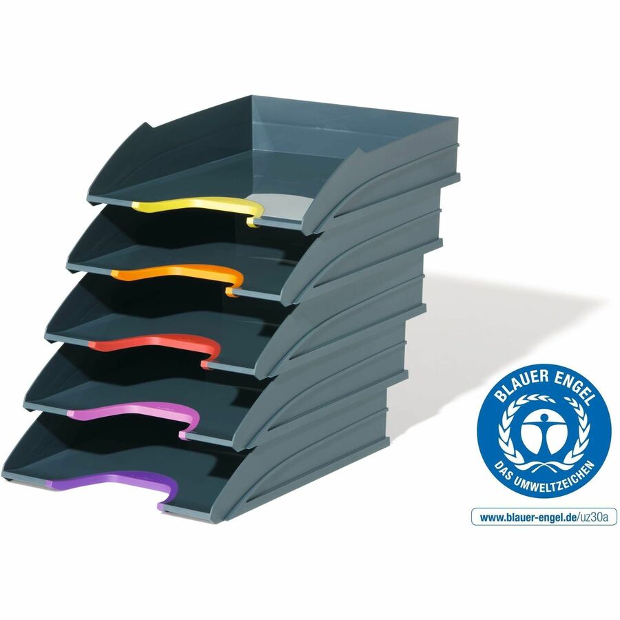 Image of DURABLE 770557 VARICOLOR Desk Tray, Desktop, Stackable, Front Cut-out, Gray, Plastic, 1 Pack