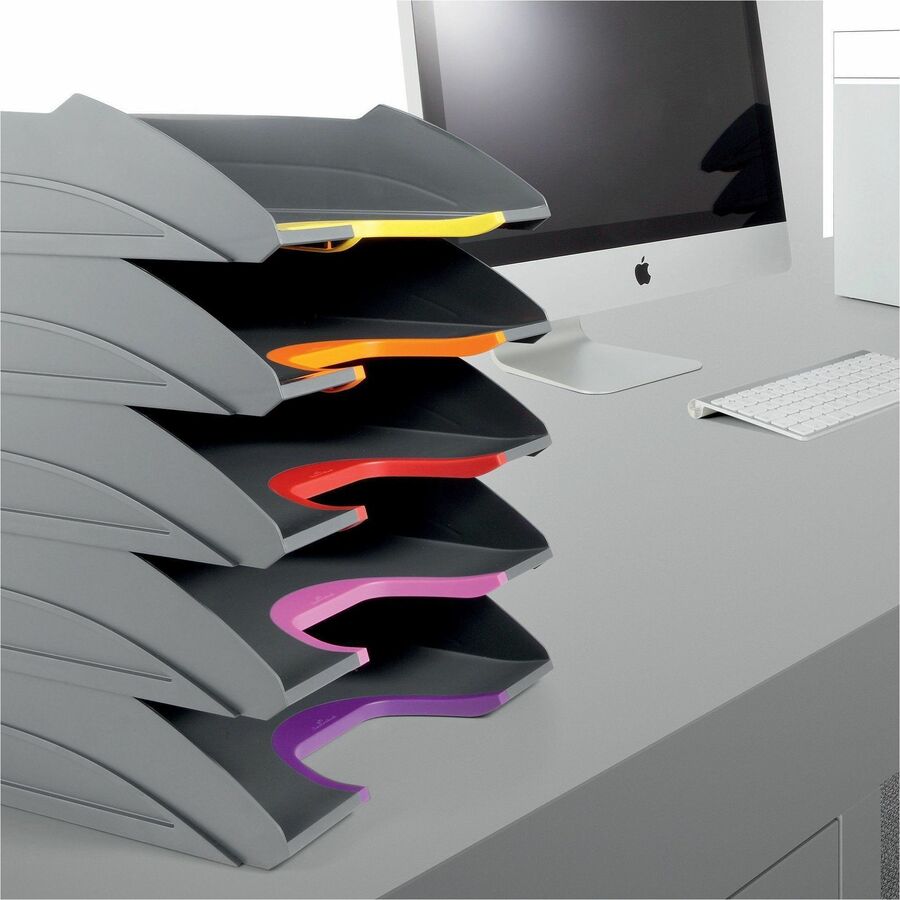 Image of DURABLE 770557 VARICOLOR Desk Tray, Desktop, Stackable, Front Cut-out, Gray, Plastic, 1 Pack