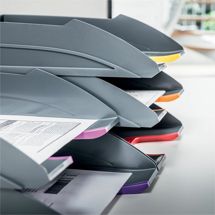 Image of DURABLE 770557 VARICOLOR Desk Tray, Desktop, Stackable, Front Cut-out, Gray, Plastic, 1 Pack
