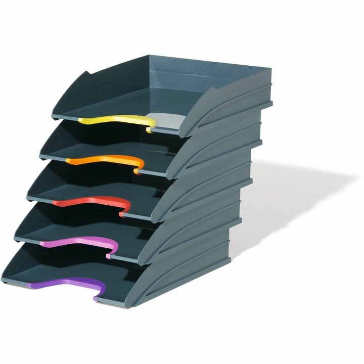 Image of DURABLE 770557 VARICOLOR Desk Tray, Desktop, Stackable, Front Cut-out, Gray, Plastic, 1 Pack