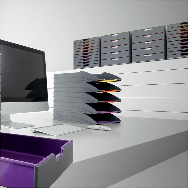 Image of DURABLE 770557 VARICOLOR Desk Tray, Desktop, Stackable, Front Cut-out, Gray, Plastic, 1 Pack