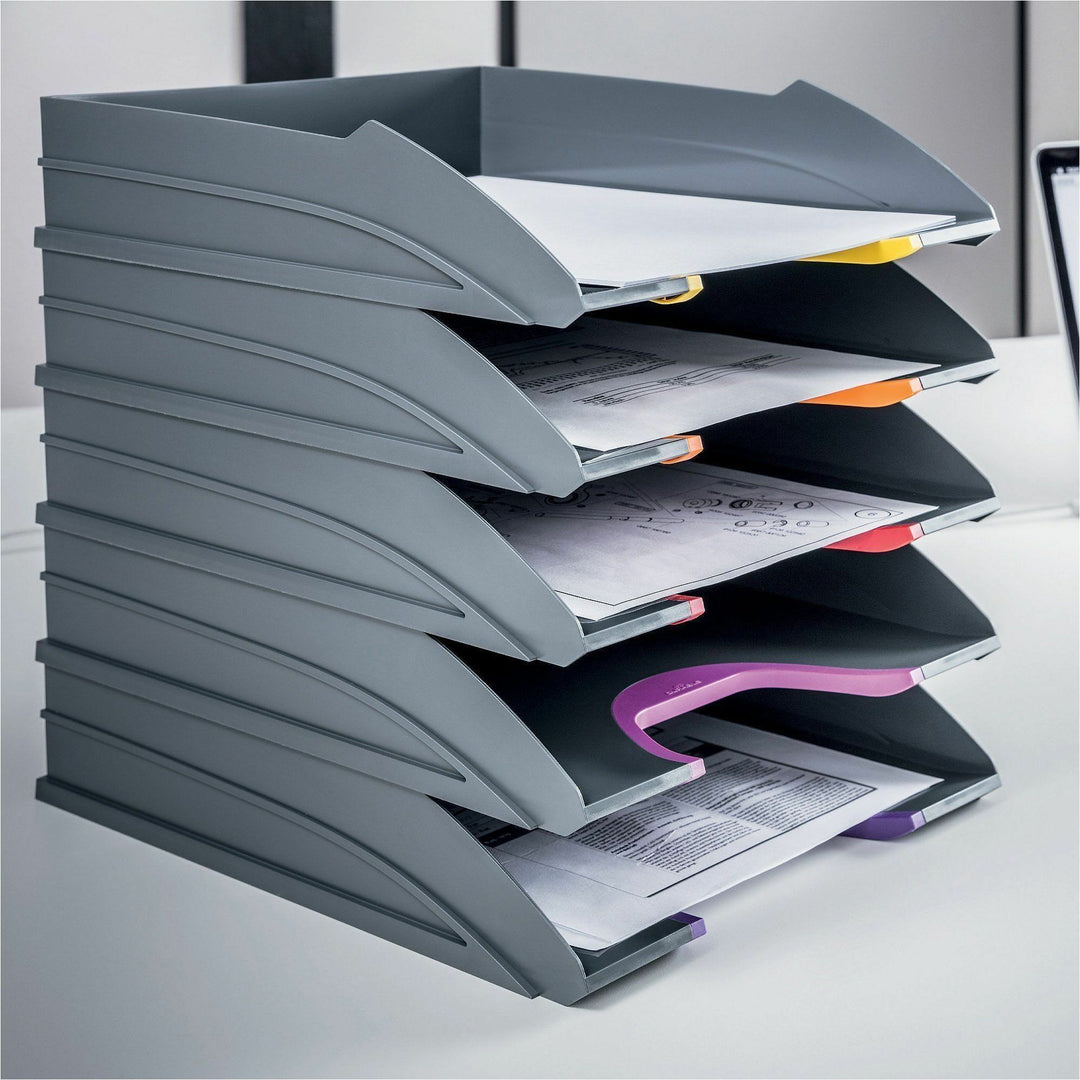 Image of DURABLE 770557 VARICOLOR Desk Tray, Desktop, Stackable, Front Cut-out, Gray, Plastic, 1 Pack