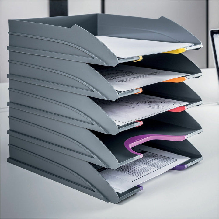 Image of DURABLE 770557 VARICOLOR Desk Tray, Desktop, Stackable, Front Cut-out, Gray, Plastic, 1 Pack