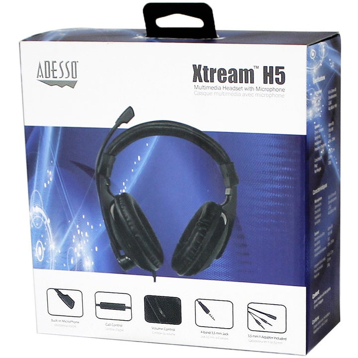 Image of Adesso Xtream H5 Binaural Over The Head Multimedia Headset with Mic, Black