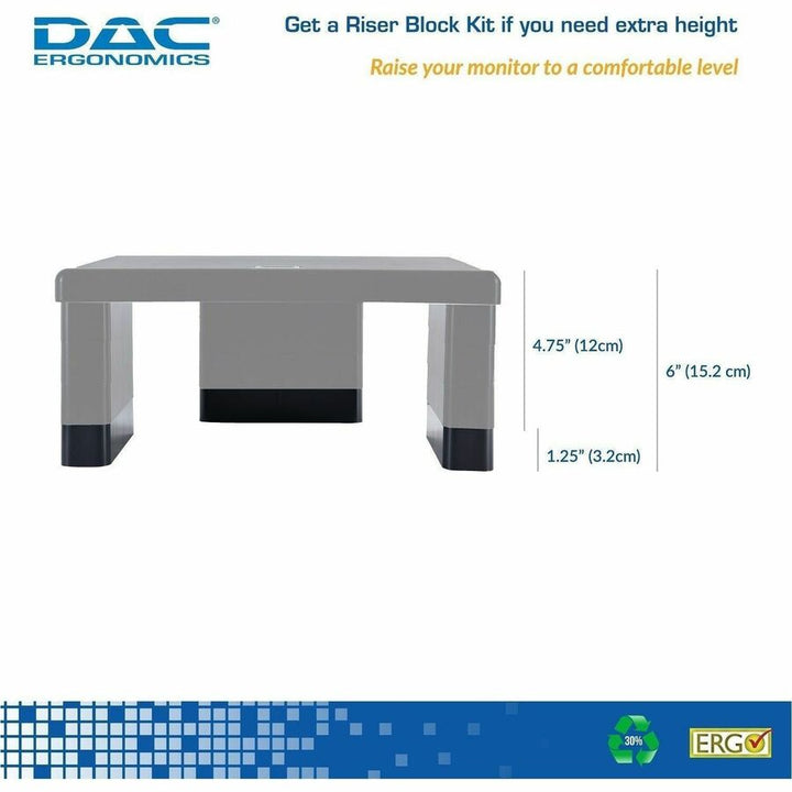 Image of Data Accessories Company Monitor Riser Blocks,f/MP-107,Adj,6"x1-1/2"x1-1/4",3/EA,BK