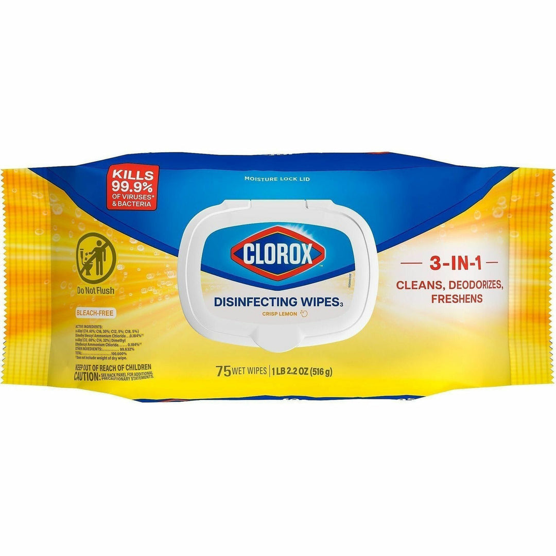 Image of Clorox 31404 Disinfecting Cleaning Wipes Flex Pack, Crisp Lemon, White, 75/Pack, 1 Each