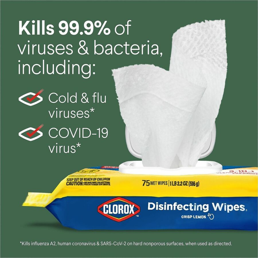 Image of Clorox 31404 Disinfecting Cleaning Wipes Flex Pack, Crisp Lemon, White, 75/Pack, 1 Each