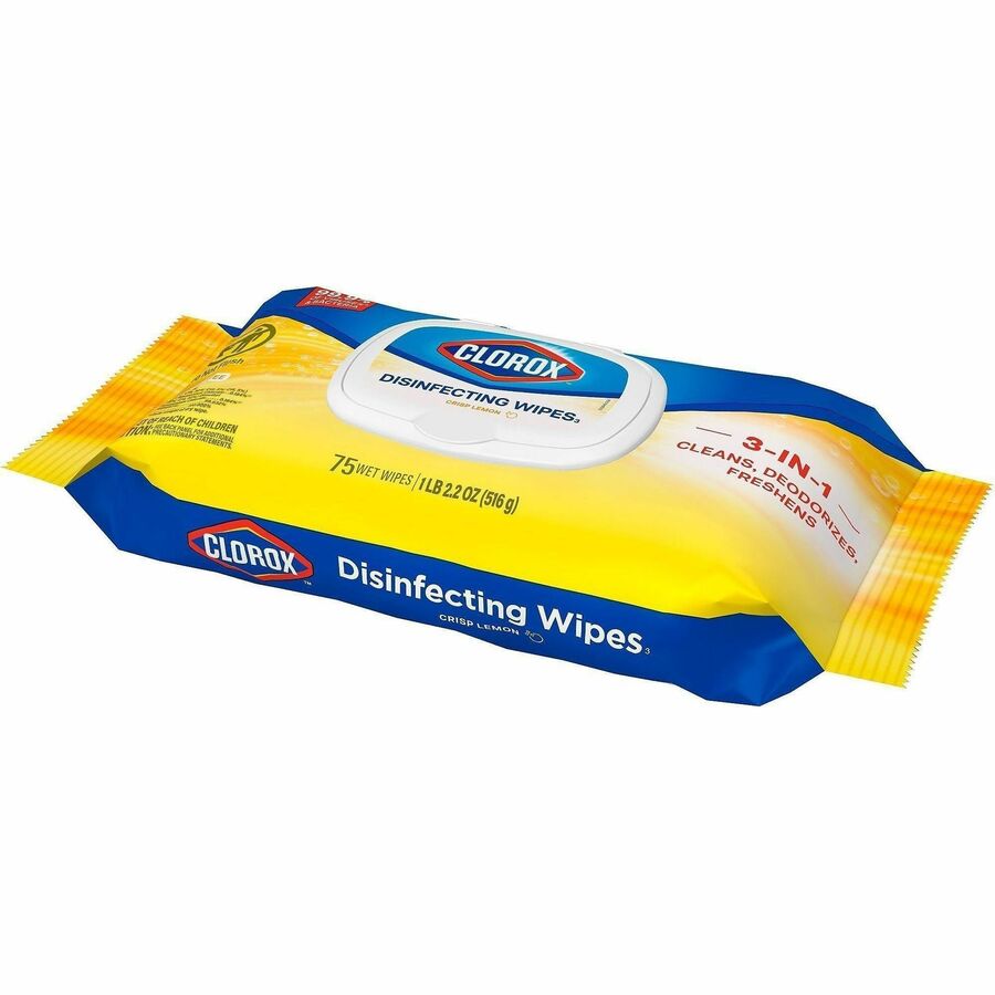 Image of Clorox 31404 Disinfecting Cleaning Wipes Flex Pack, Crisp Lemon, White, 75/Pack, 1 Each