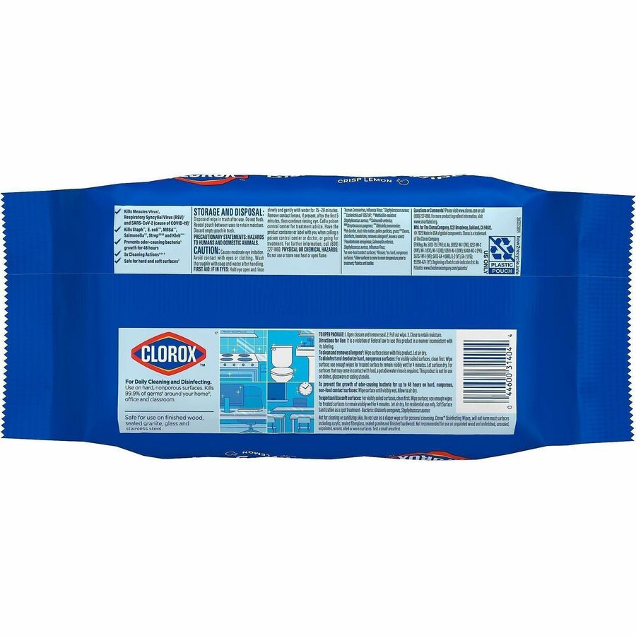 Image of Clorox 31404 Disinfecting Cleaning Wipes Flex Pack, Crisp Lemon, White, 75/Pack, 1 Each