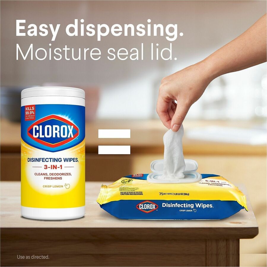 Image of Clorox 31404 Disinfecting Cleaning Wipes Flex Pack, Crisp Lemon, White, 75/Pack, 1 Each