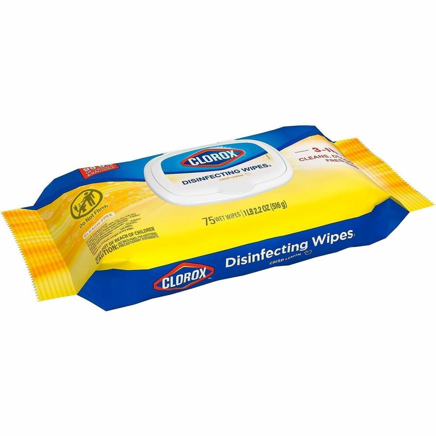 Image of Clorox 31404 Disinfecting Cleaning Wipes Flex Pack, Crisp Lemon, White, 75/Pack, 1 Each