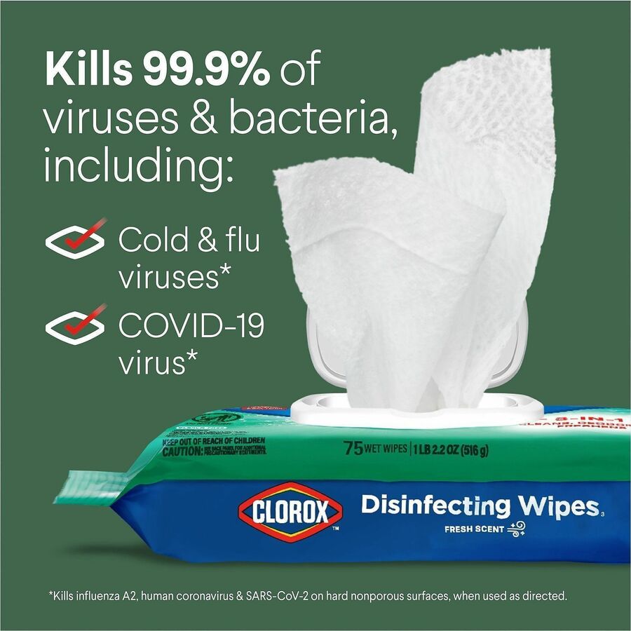 Image of Clorox 31430 Disinfecting Cleaning Wipes Flex Pack, Fresh, White, 75/Pack, 1 Each