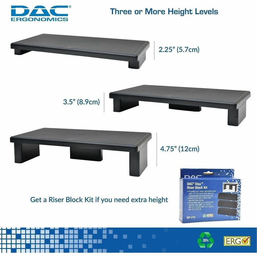 Image of Data Accessories Company Monitor Stand,Ultra-wide,66 lb Cap,22"x10-1/2"x4-4/5",BK
