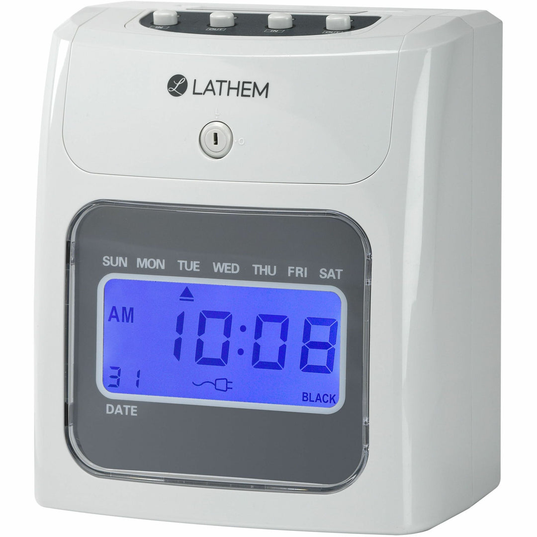 Image of Lathem® Time 400e Top-Feed Time Clock Bundle, Digital Display, White