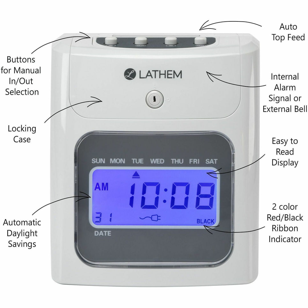 Image of Lathem® Time 400e Top-Feed Time Clock Bundle, Digital Display, White