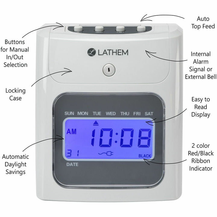 Image of Lathem® Time 400e Top-Feed Time Clock Bundle, Digital Display, White
