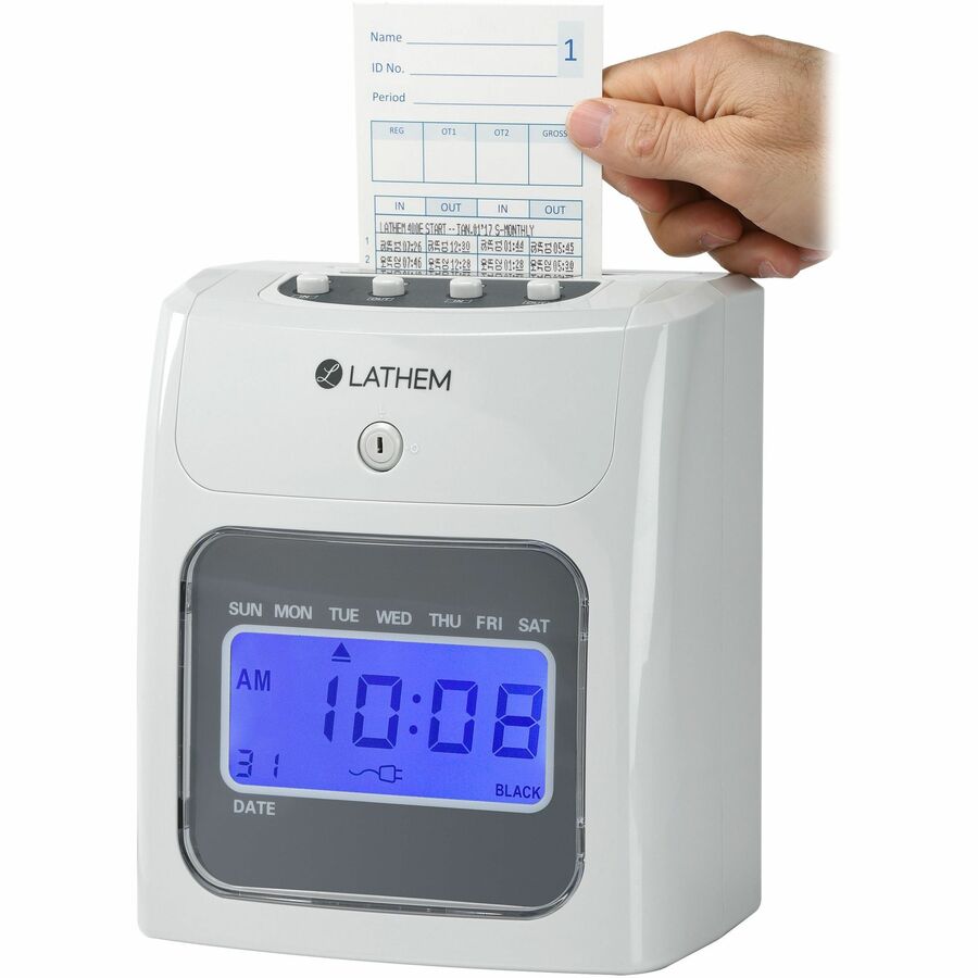 Image of Lathem® Time 400e Top-Feed Time Clock Bundle, Digital Display, White