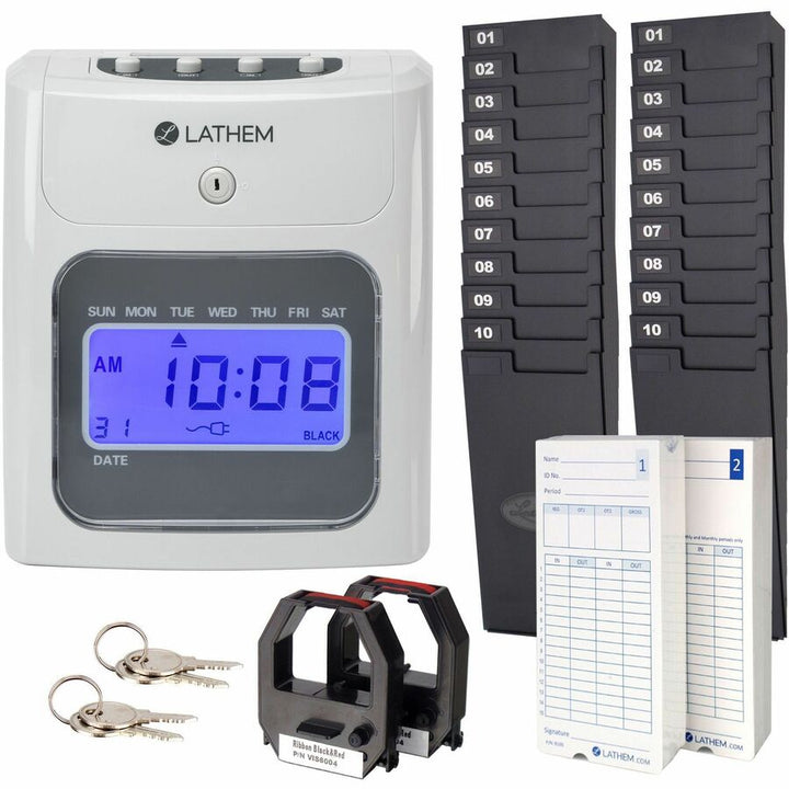 Image of Lathem® Time 400e Top-Feed Time Clock Bundle, Digital Display, White