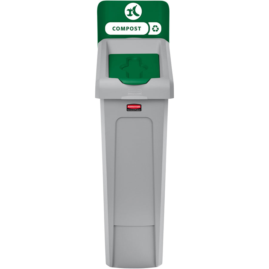 Image of Rubbermaid® Commercial Slim Jim Single Stream Recycling Top for Slim Jim Containers, 8w x 16.5d x 0.5h, Green