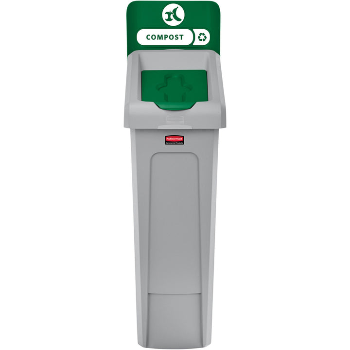 Image of Rubbermaid® Commercial Slim Jim Single Stream Recycling Top for Slim Jim Containers, 8w x 16.5d x 0.5h, Green