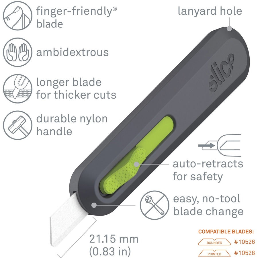 Image of slice® Utility Knife, Auto-Retract, 9/10"Wx6-1/10"Lx1-2/5"H, GYGN