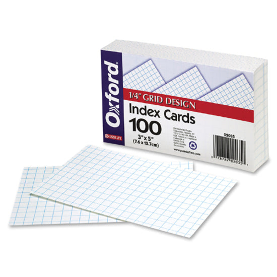 Image of Oxford Index Card, 8 Point, Grid, 3"x5", 100/Pack, White