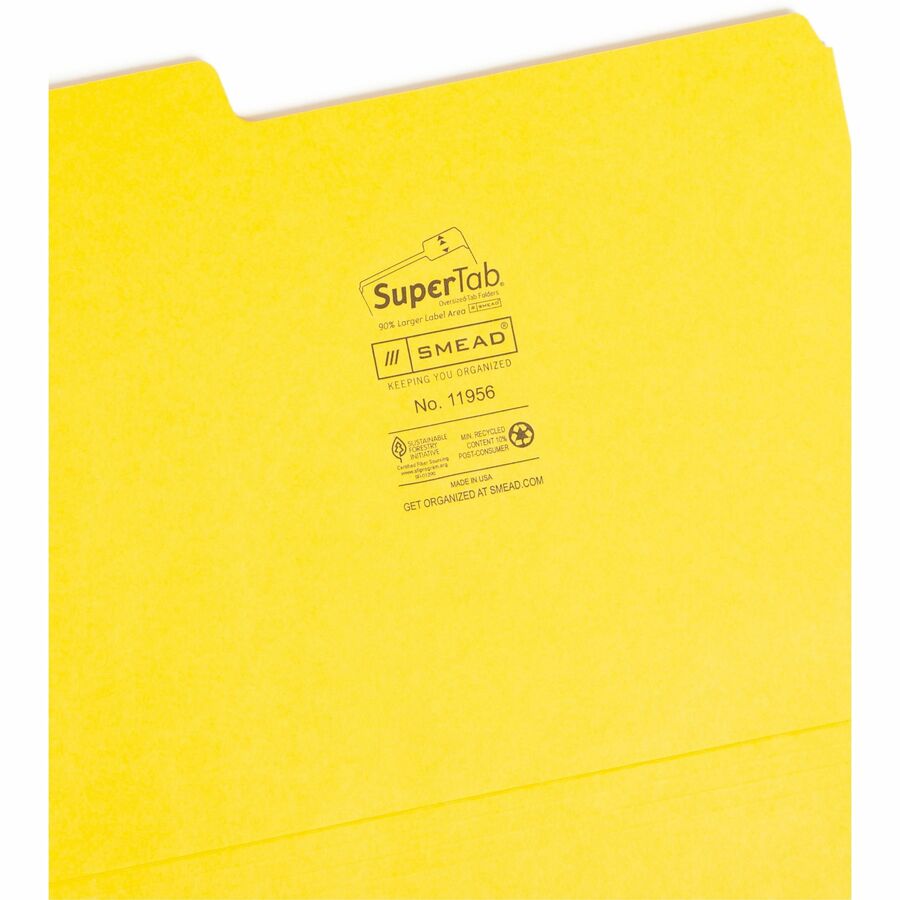 Image of Smead 11956 SuperTab Oversized Tab File Folders, 8 1/2" x 11", Assorted Tab Position, 11 pt., Blue, Green, Red, Yellow, 10% Recycled, 24 / Pack