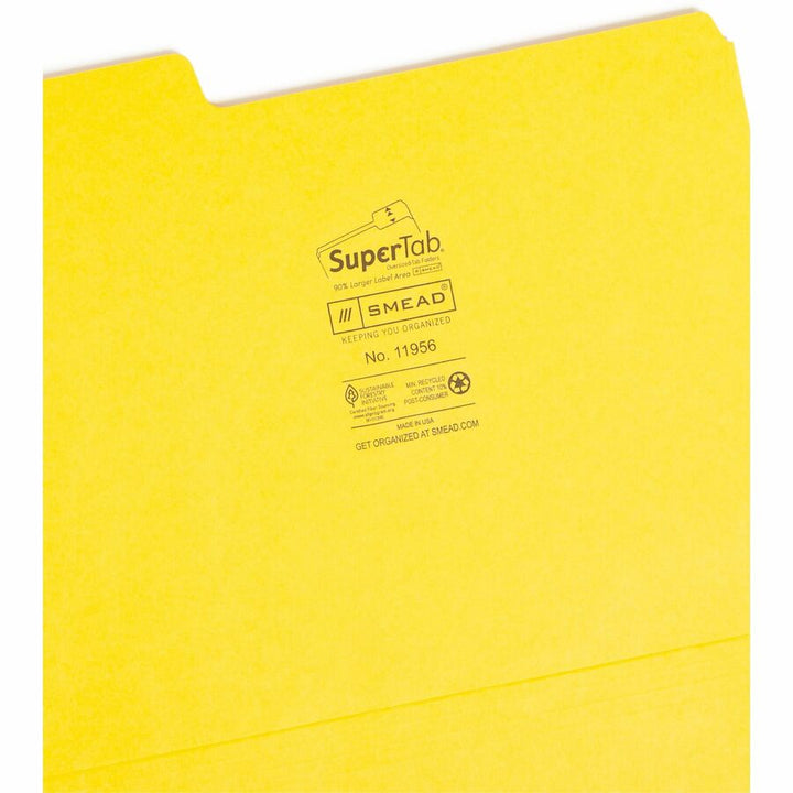 Image of Smead 11956 SuperTab Oversized Tab File Folders, 8 1/2" x 11", Assorted Tab Position, 11 pt., Blue, Green, Red, Yellow, 10% Recycled, 24 / Pack