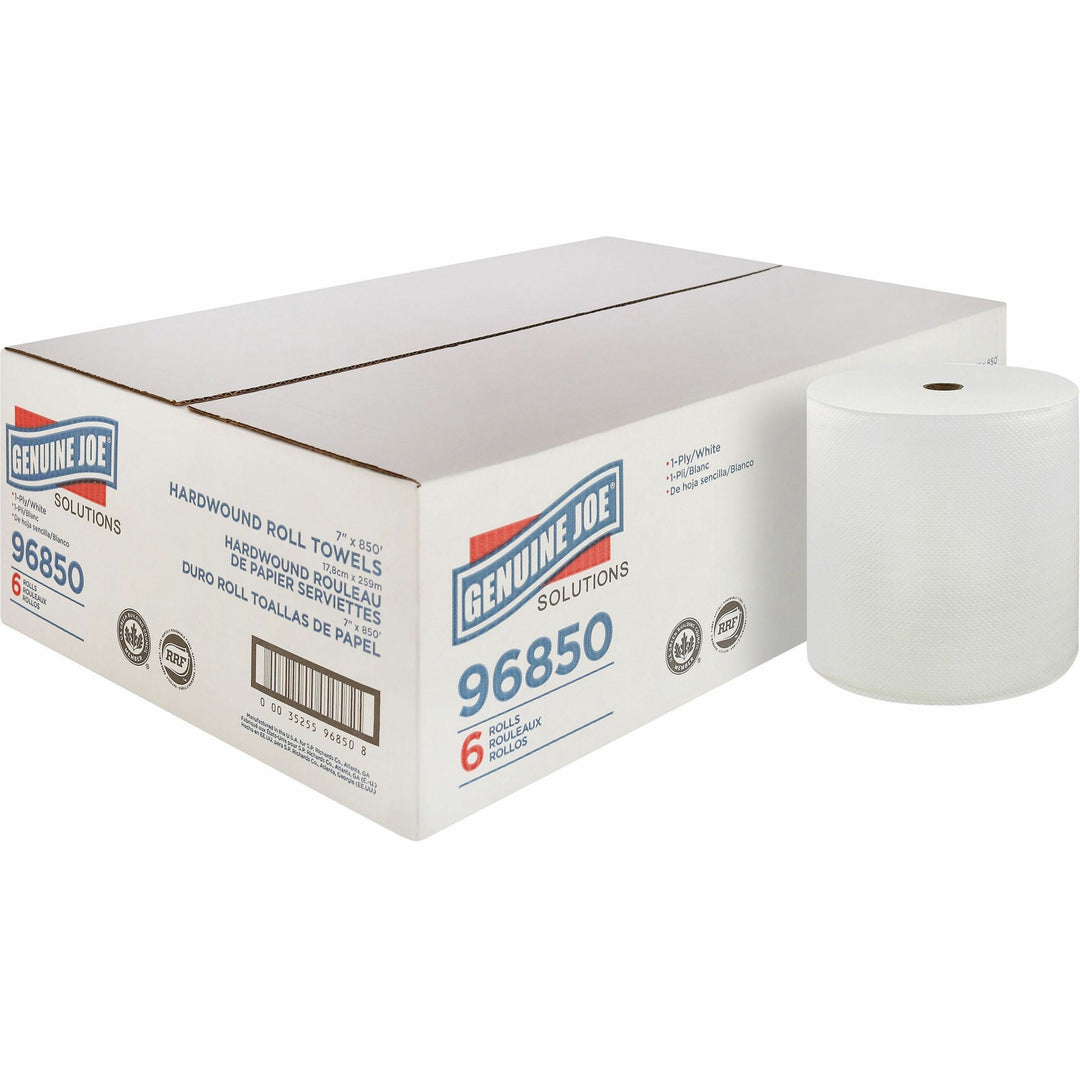 Image of Genuine Joe Hard Wound Roll Towel, 1-Ply, 7"x850', 390/PL, White