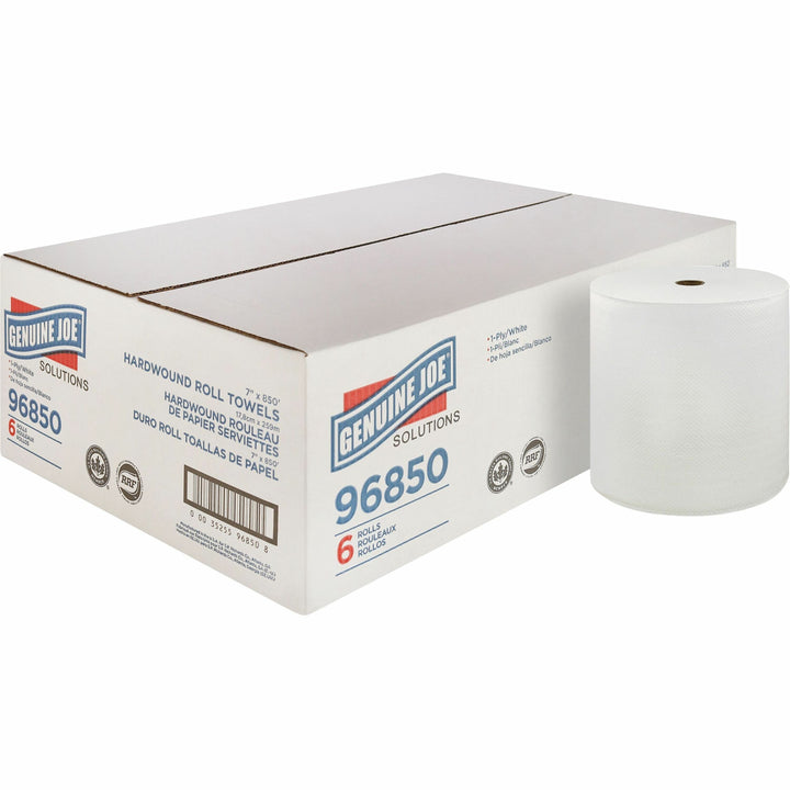 Image of Genuine Joe Hard Wound Roll Towel, 1-Ply, 7"x850', 390/PL, White