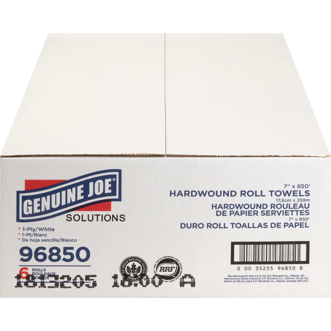 Image of Genuine Joe Hard Wound Roll Towel, 1-Ply, 7"x850', 390/PL, White