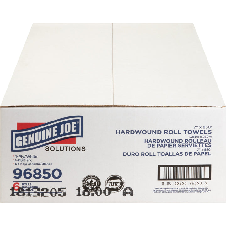 Image of Genuine Joe Hard Wound Roll Towel, 1-Ply, 7"x850', 390/PL, White